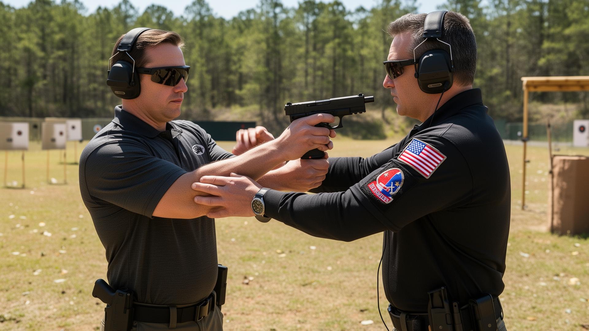 Firearms instructor coaching a student